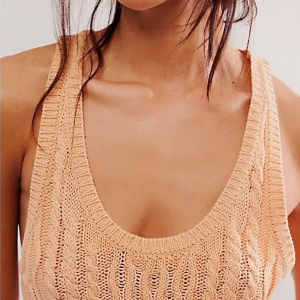 𝓯𝓹 ❤️NWT❤️Free People High Tide Cable Tank Tender Peach Size Large - Picture 7 of 8